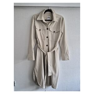 Zara Beige Belted Shirt Dress Coat